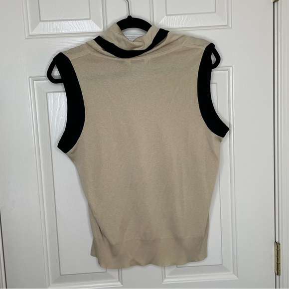 Exclusively Misook Sleeveless Cowl Neck Knit Top in Beige & Black Trim – Size L - Picture 6 of 8